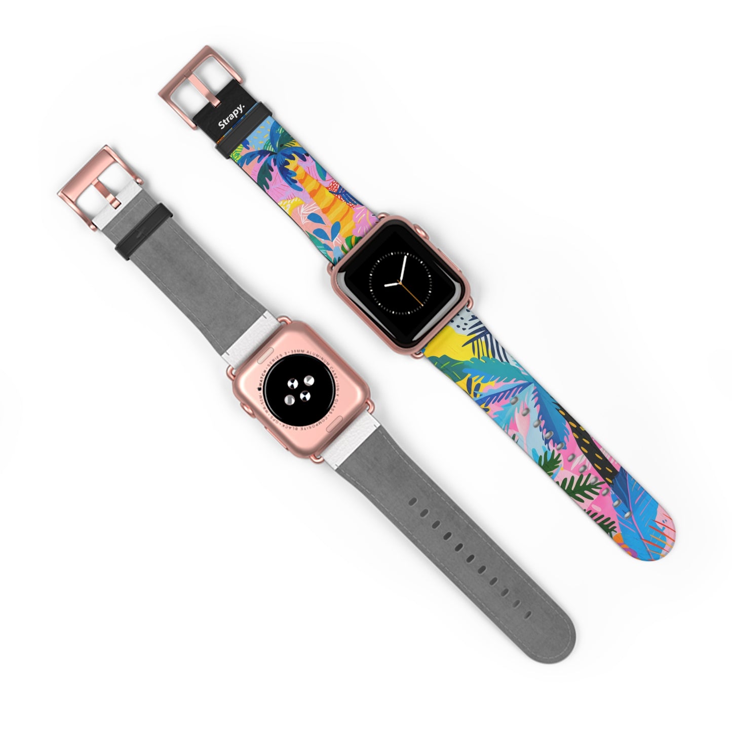 Summer Beach Palms Contemporary Pattern Leather Apple Watch Band