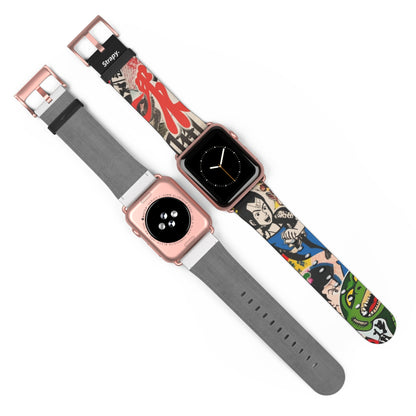 Art Pop Japanisches Cartoon-TV – Apple Watch Armband/Band aus Leder