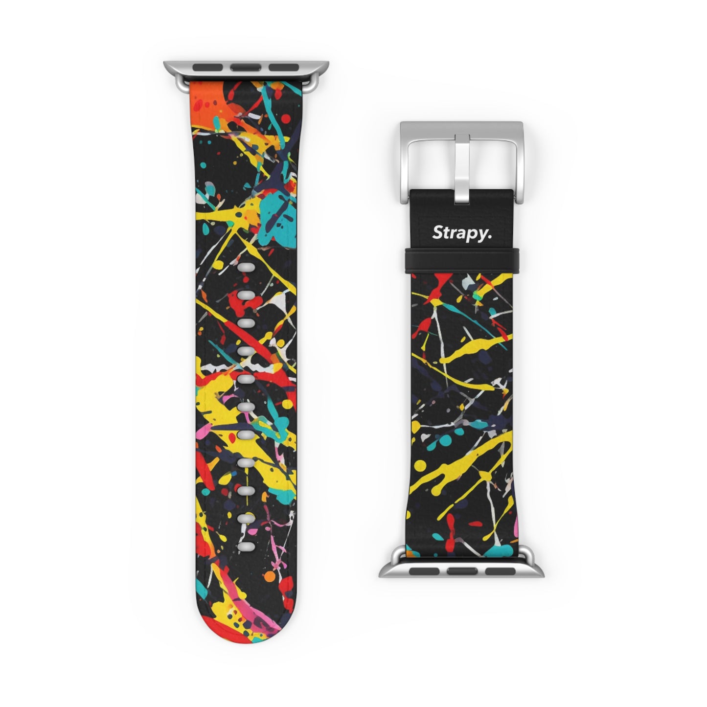 Jackson Pollock Homage Dark Splatter Pattern - Leather Apple Watch Strap/Band