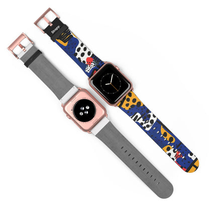 Abstraktes Muster mit Zebras und Leoparden im Picasso-Stil – Lederarmband für die Apple Watch