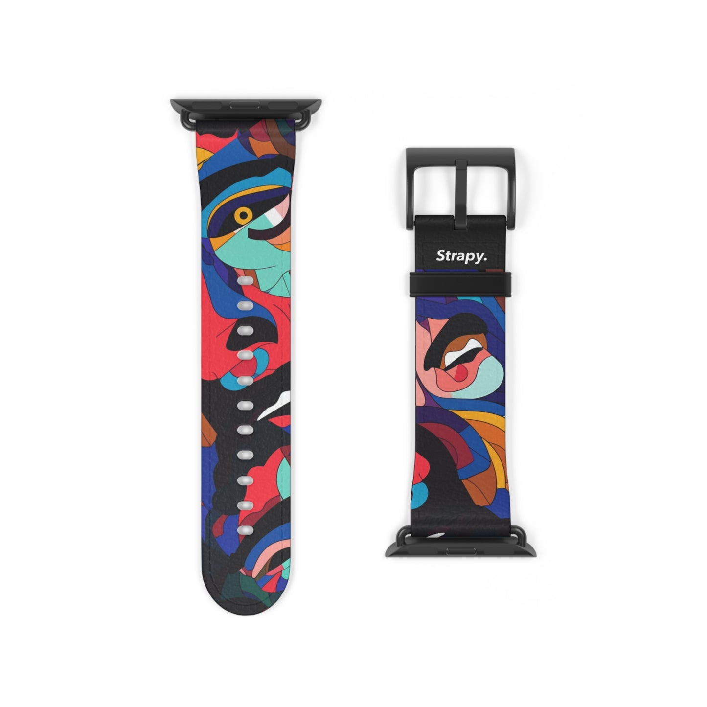 Surreal Colorful Dali Faces Pattern - Leather Apple Watch Strap/Band