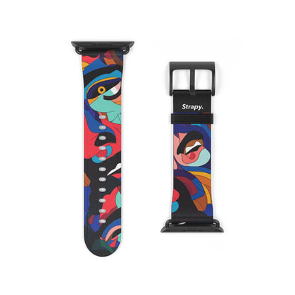 Surreal Colorful Dali Faces Pattern - Leather Apple Watch Strap/Band