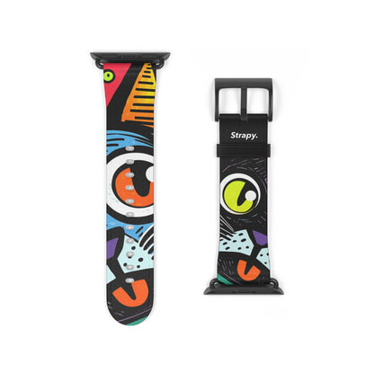 Abstract Art Pop Cats - Leather Apple Watch Strap/Band