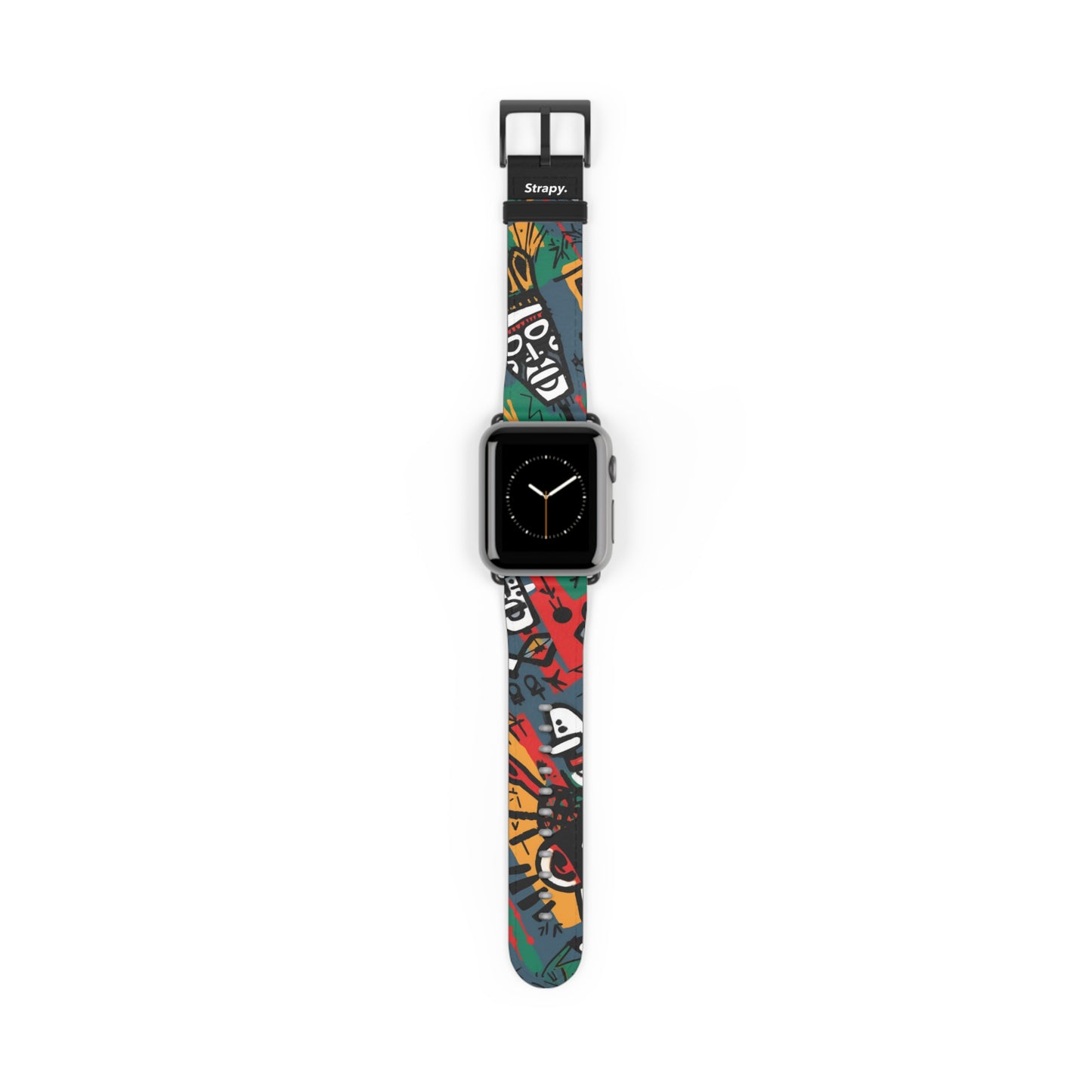 Abstraktes Muster im Basquiat-Stil des afrikanischen Stammes – Apple-Watch-Armband/Armband aus Leder