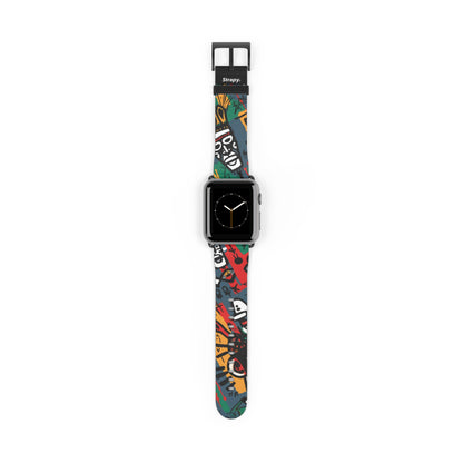 Modèle abstrait de style Basquiat de la tribu africaine - Bracelet/Bande Apple Watch en cuir