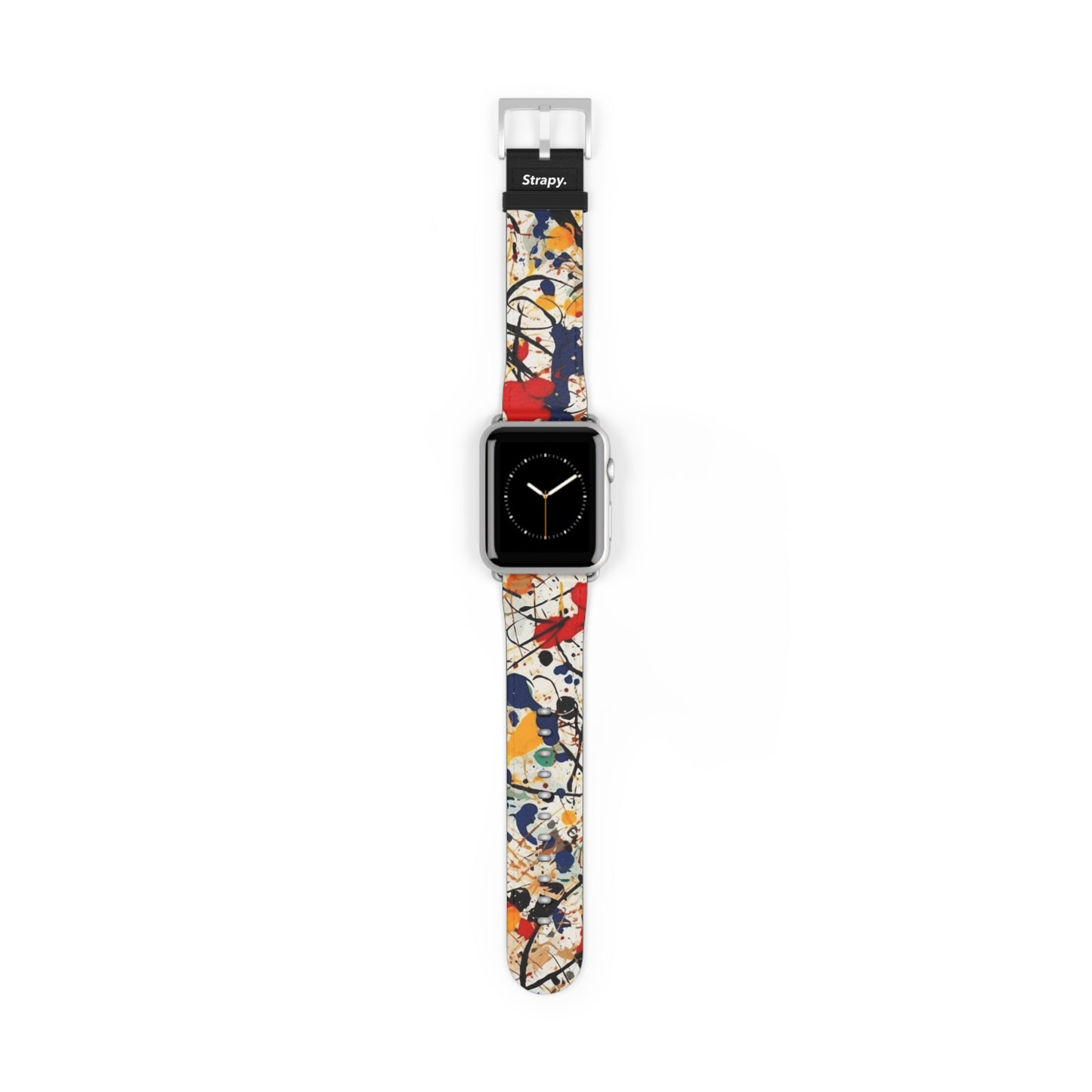 Spontanes abstraktes Jackson Pollock Homage Splatter Pattern – Lederarmband für die Apple Watch