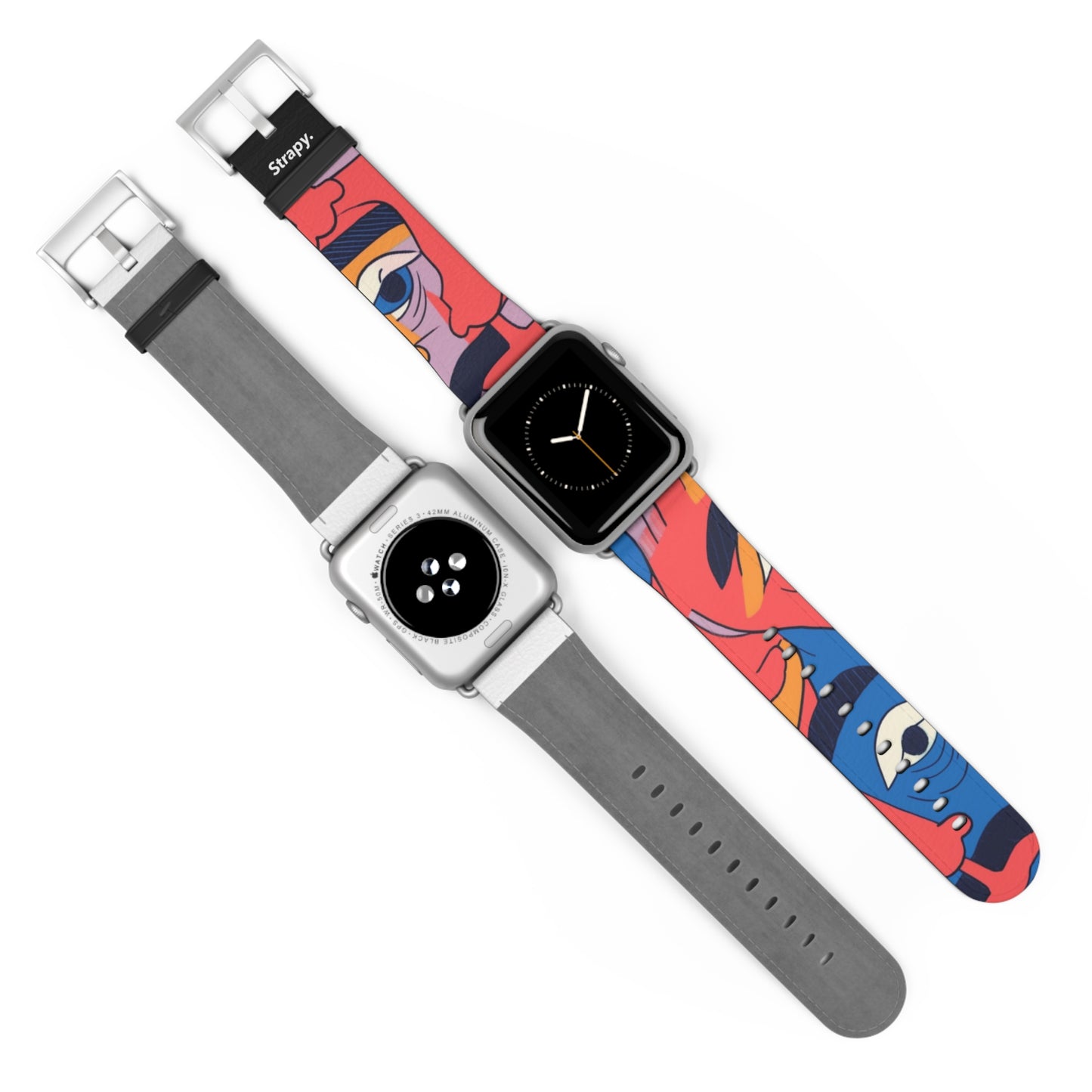 Motif de visages de moustache colorés surréalistes - Bracelet/Bande Apple Watch en cuir