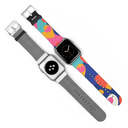 Abstract Risograph Colorful Hearts Pattern - Leather Apple Watch Strap/Band