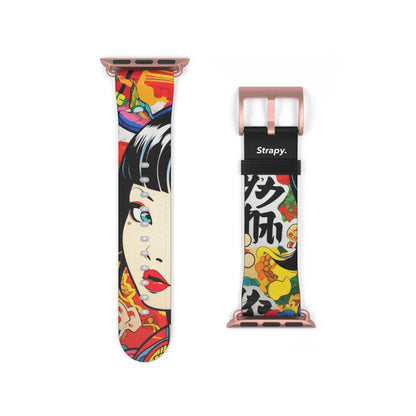 Art Pop Comic Geisha Japanese Stare – Apple Watch Armband/Band aus Leder