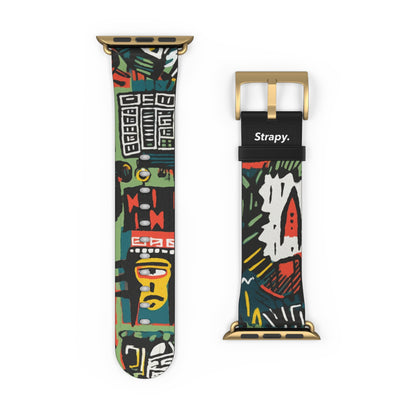 Abstract For The Culture Geometric Basquiat Style Pattern Leather Apple Watch Band