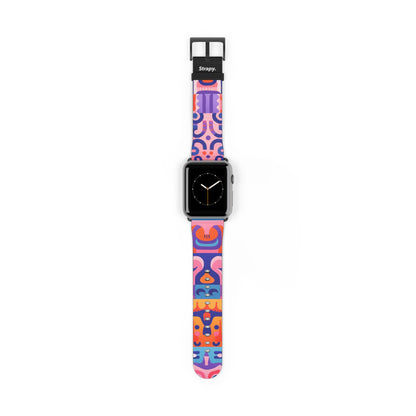 Abstraktes Kunst-Pop-Kreaturen-Muster – Apple-Watch-Armband/Armband aus Leder