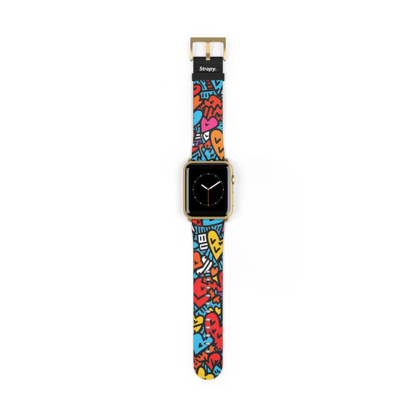 Motif de visages de coeur colorés de lignes audacieuses abstraites - Bracelet/Bande Apple Watch en cuir