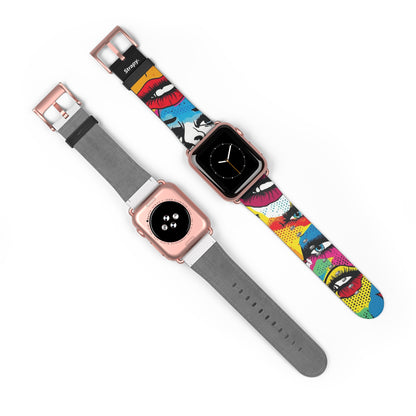 Comic-Art-Pop-Frauengesichter-Muster – Apple-Watch-Armband/Armband aus Leder