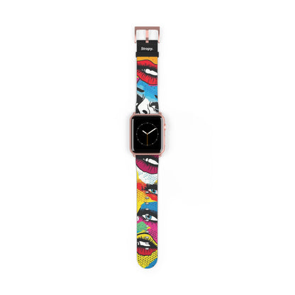 Comic Art Pop Women Faces Pattern - Leather Apple Watch Strap/Band