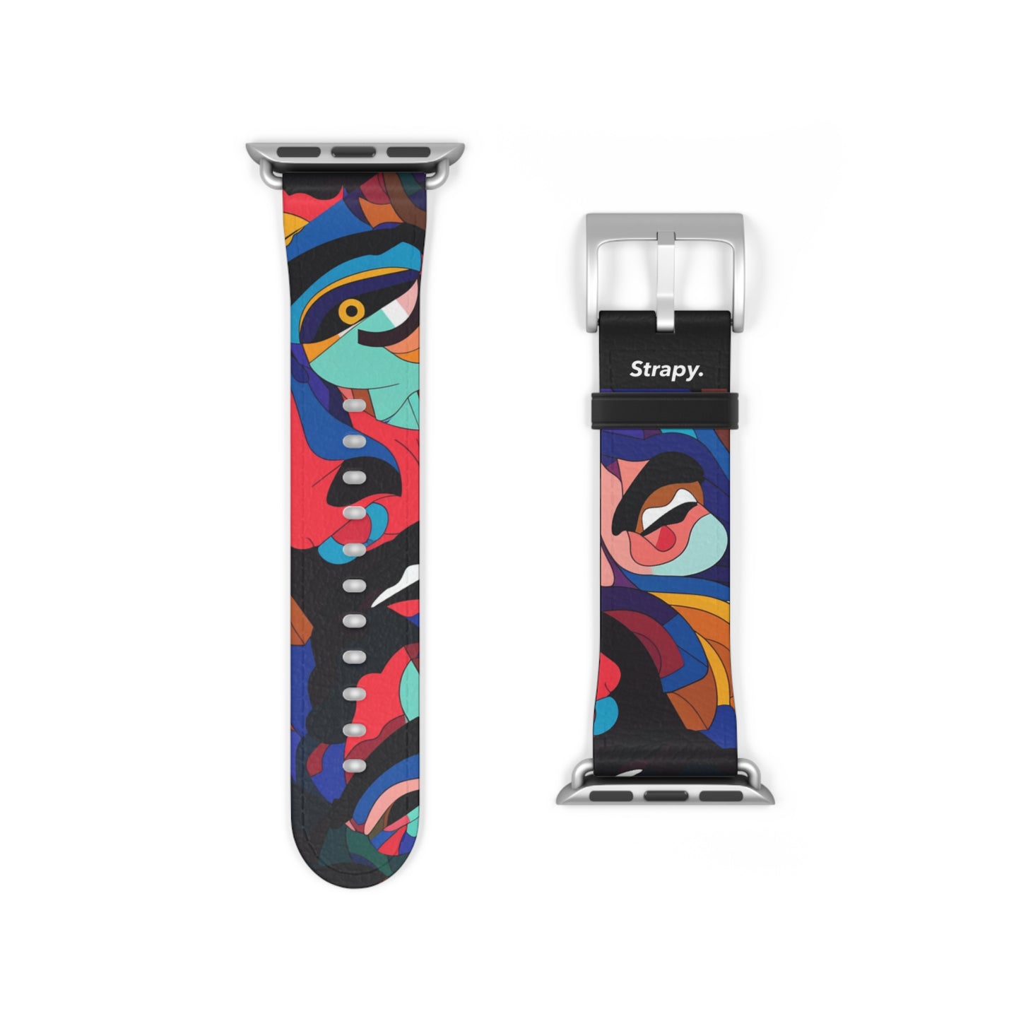 Surreal Colorful Dali Faces Pattern - Leather Apple Watch Strap/Band