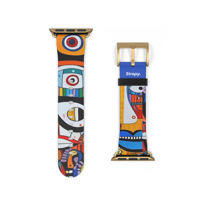 Abstrakte Augen und Gesichter im Picasso-Stil-Muster – Apple-Watch-Armband/Armband aus Leder