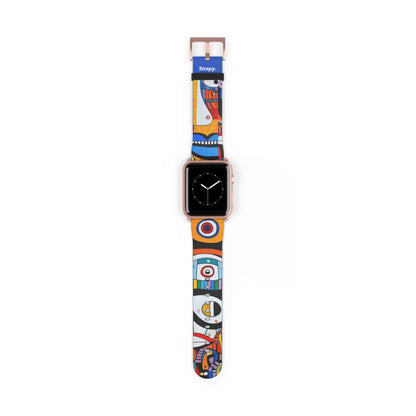 Abstrakte Augen und Gesichter im Picasso-Stil-Muster – Apple-Watch-Armband/Armband aus Leder