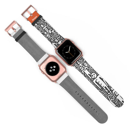 Geometrisches abstraktes Menschenmuster mit kräftigen Linien – Lederarmband für die Apple Watch