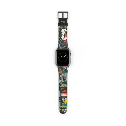 Résumé pour la culture Motif géométrique de style Basquiat - Bracelet/Bande Apple Watch en cuir