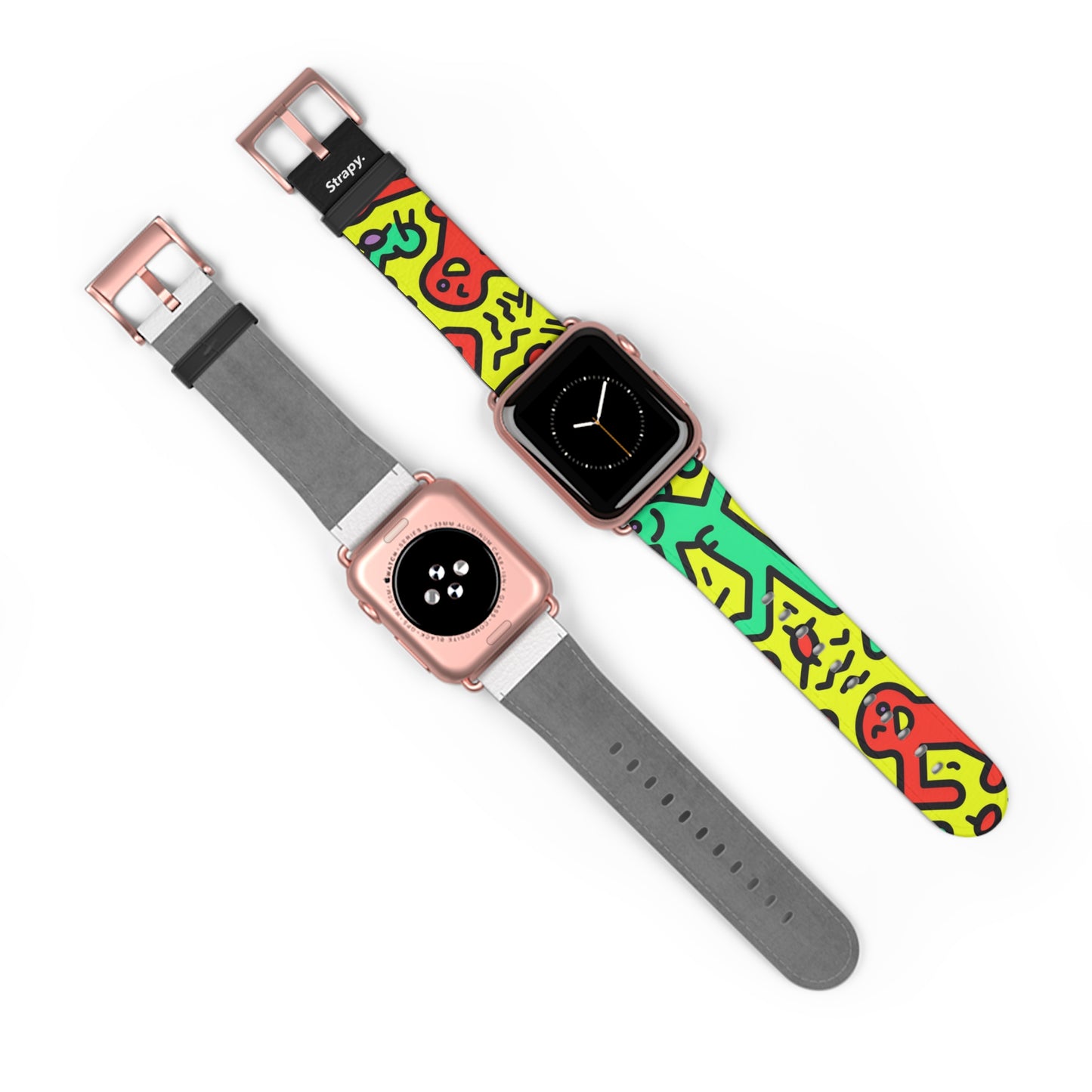 Abstract Dancing Bold Geometric Keith Haring Style Line Pattern Leather Apple Watch Band