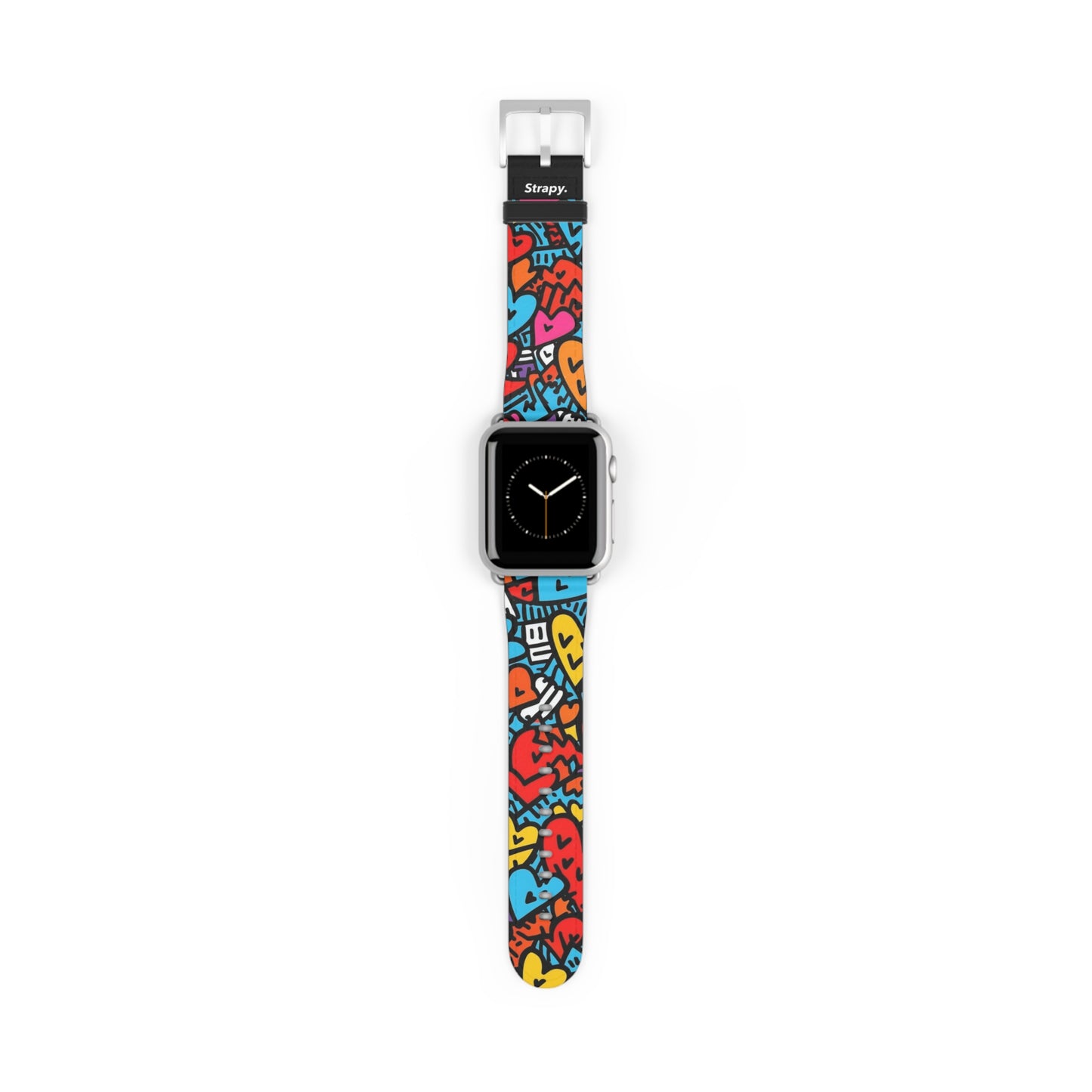 Motif de visages de coeur colorés de lignes audacieuses abstraites - Bracelet/Bande Apple Watch en cuir