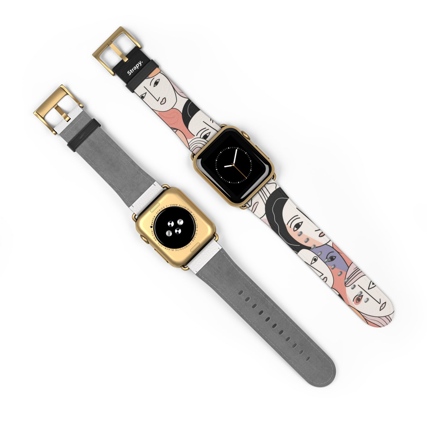 Abstract Minimalist Drawing Pastel Women Faces Pattern - Leather Apple Watch Strap/Band