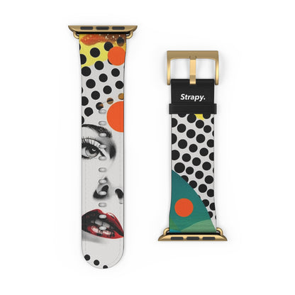 Abstract Comic Art Pop Women Polka Faces Pattern - Leather Apple Watch Strap/Band