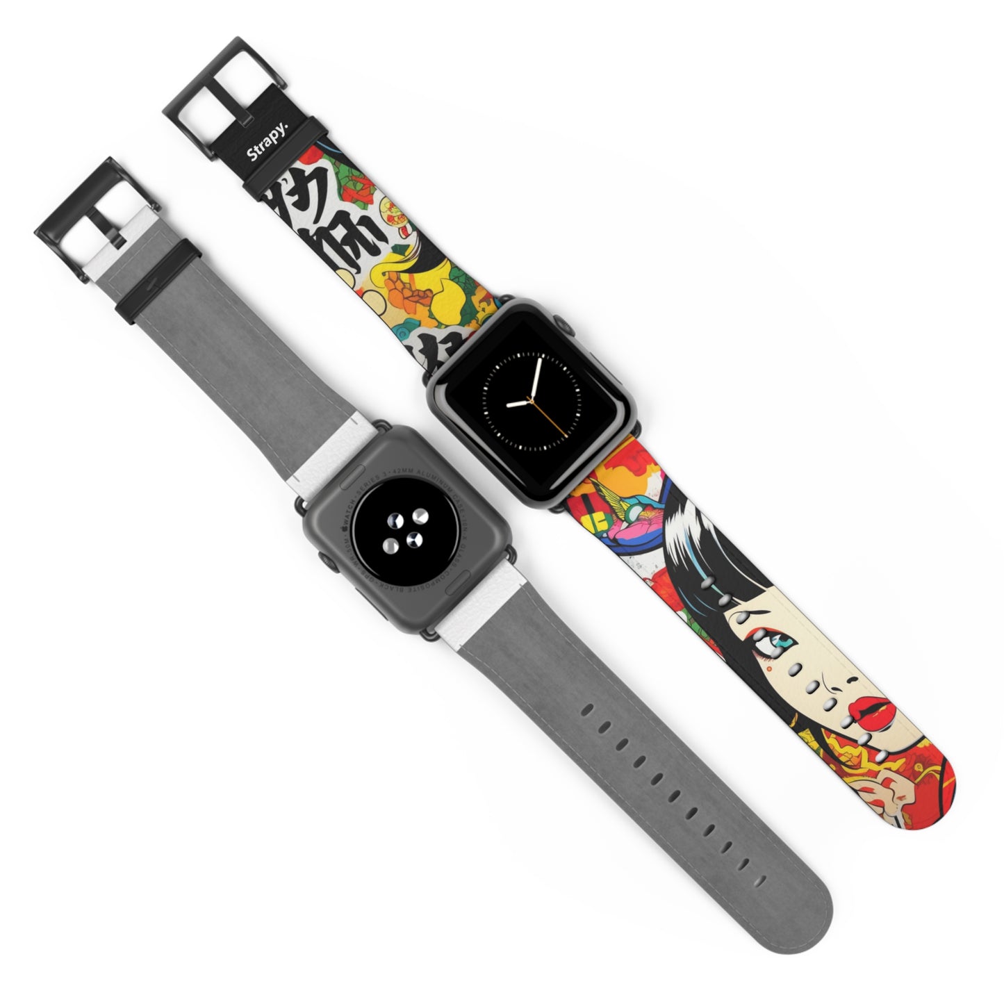 Art Pop Comic Geisha Japanese Stare – Apple Watch Armband/Band aus Leder