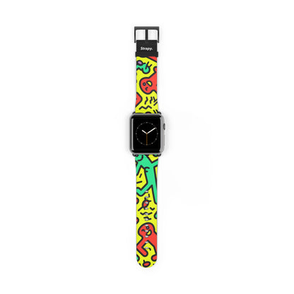 Abstraktes tanzendes, kräftiges geometrisches Linienmuster im Keith-Haring-Stil – Apple-Watch-Armband/Armband aus Leder