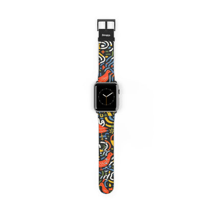 Abstract Art Pop Mikado Pheasant Bird Pattern - Leather Apple Watch Strap/Band