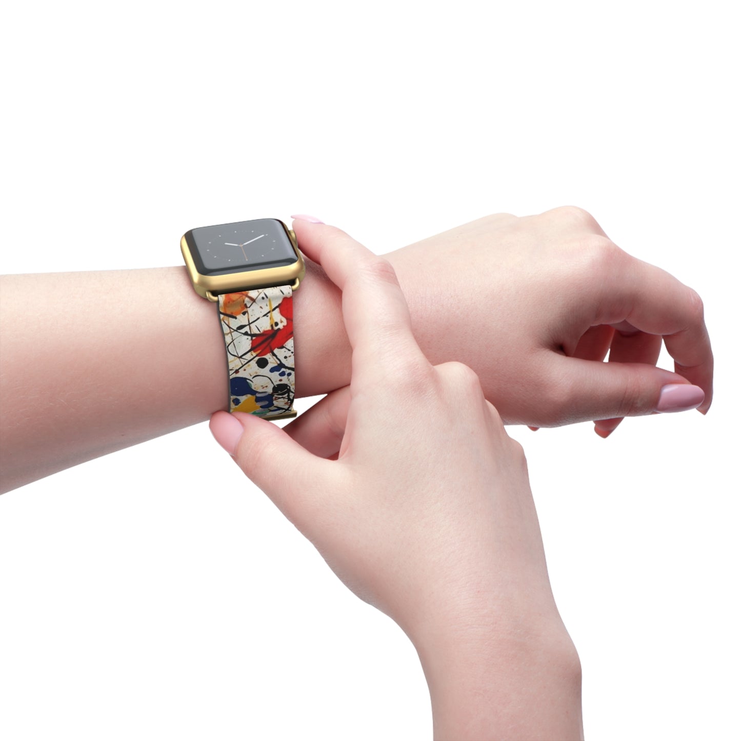 Spontanes abstraktes Jackson Pollock Homage Splatter Pattern – Lederarmband für die Apple Watch