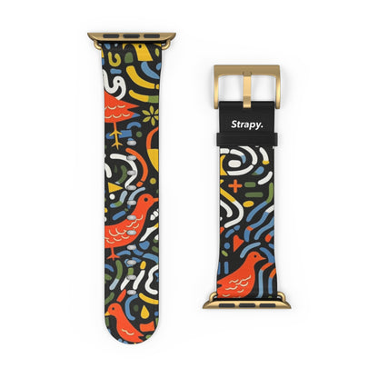 Abstract Art Pop Mikado Pheasant Bird Pattern - Leather Apple Watch Strap/Band