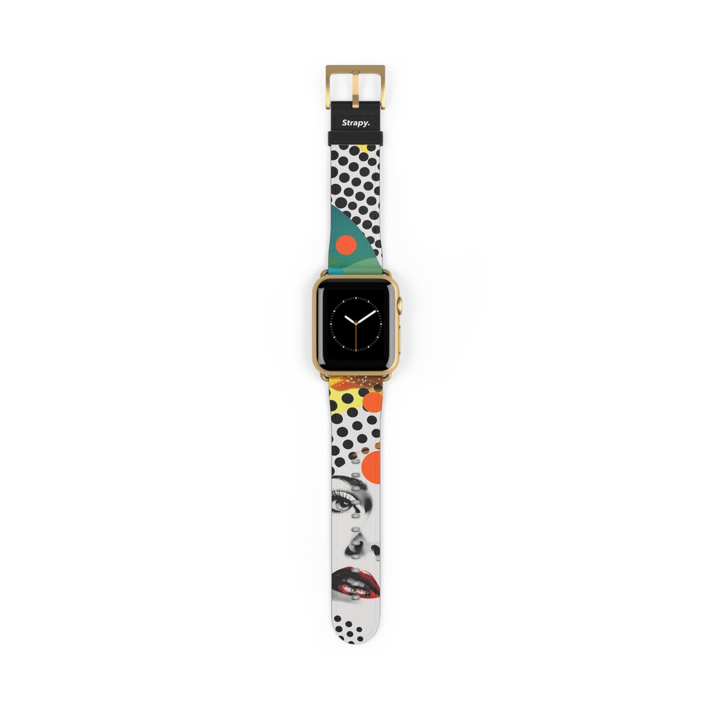 Abstrakte Comic-Art-Pop-Frauen-Polka-Gesichter-Muster – Apple-Watch-Armband/Armband aus Leder