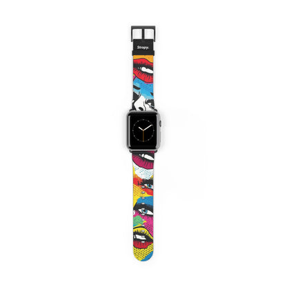 Comic Art Pop Women Faces Pattern - Leather Apple Watch Strap/Band