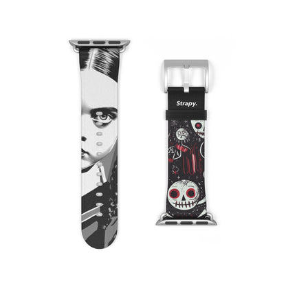 Art Pop Comic Wednesday Addams Stare Leather Apple Watch Band