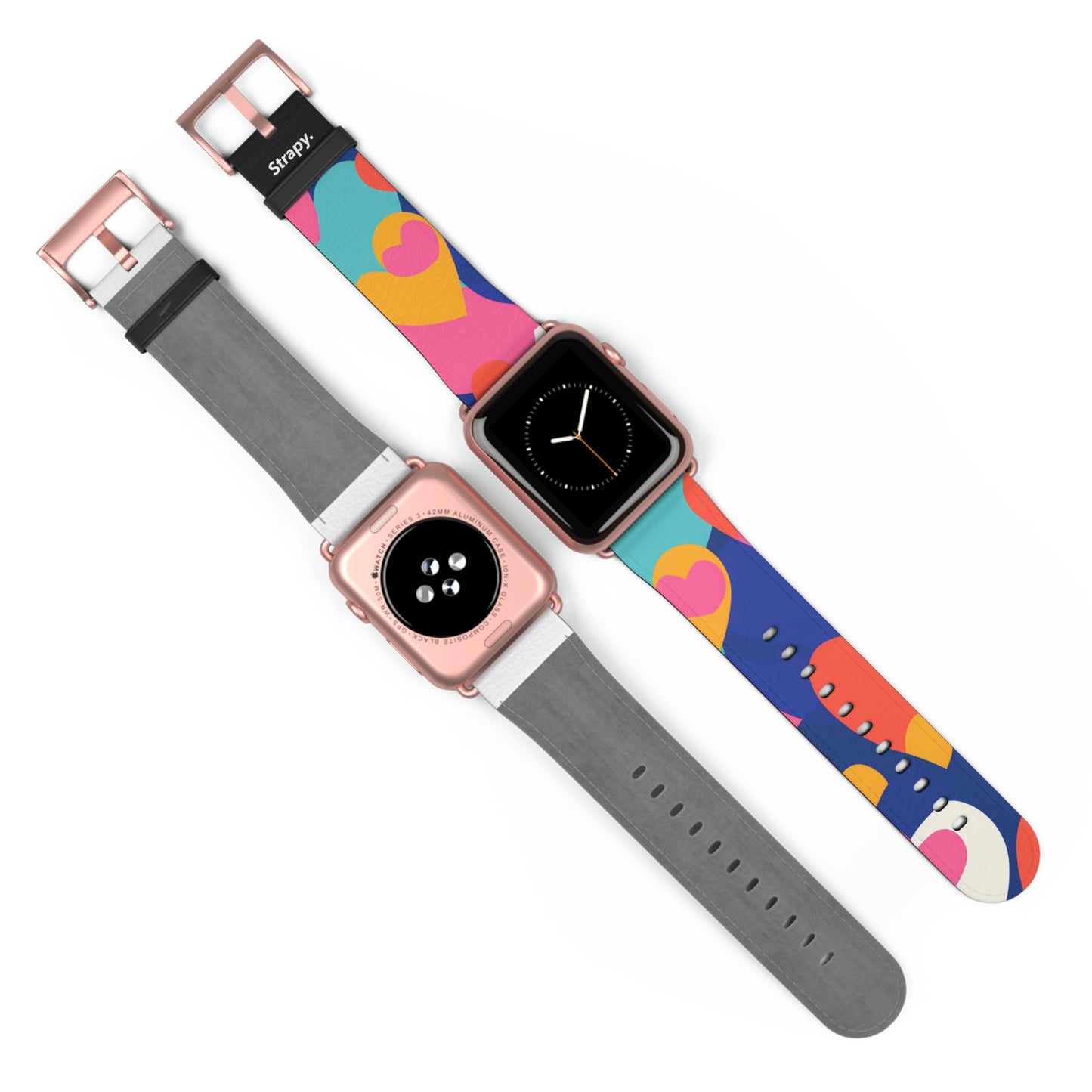 Abstraktes Risograph-Muster mit bunten Herzen – Lederarmband für die Apple Watch