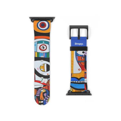 Abstrakte Augen und Gesichter im Picasso-Stil-Muster – Apple-Watch-Armband/Armband aus Leder