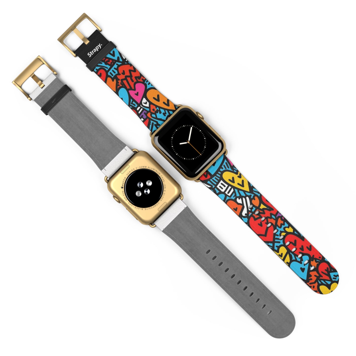 Motif de visages de coeur colorés de lignes audacieuses abstraites - Bracelet/Bande Apple Watch en cuir