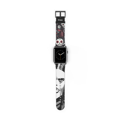 Art Pop Comic Wednesday Addams Stare Leather Apple Watch Band