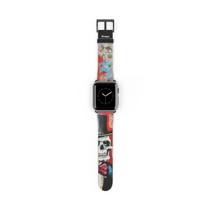 Art Pop Alec Monopoly Homage Tycoon Skull - Leather Apple Watch Strap/Band