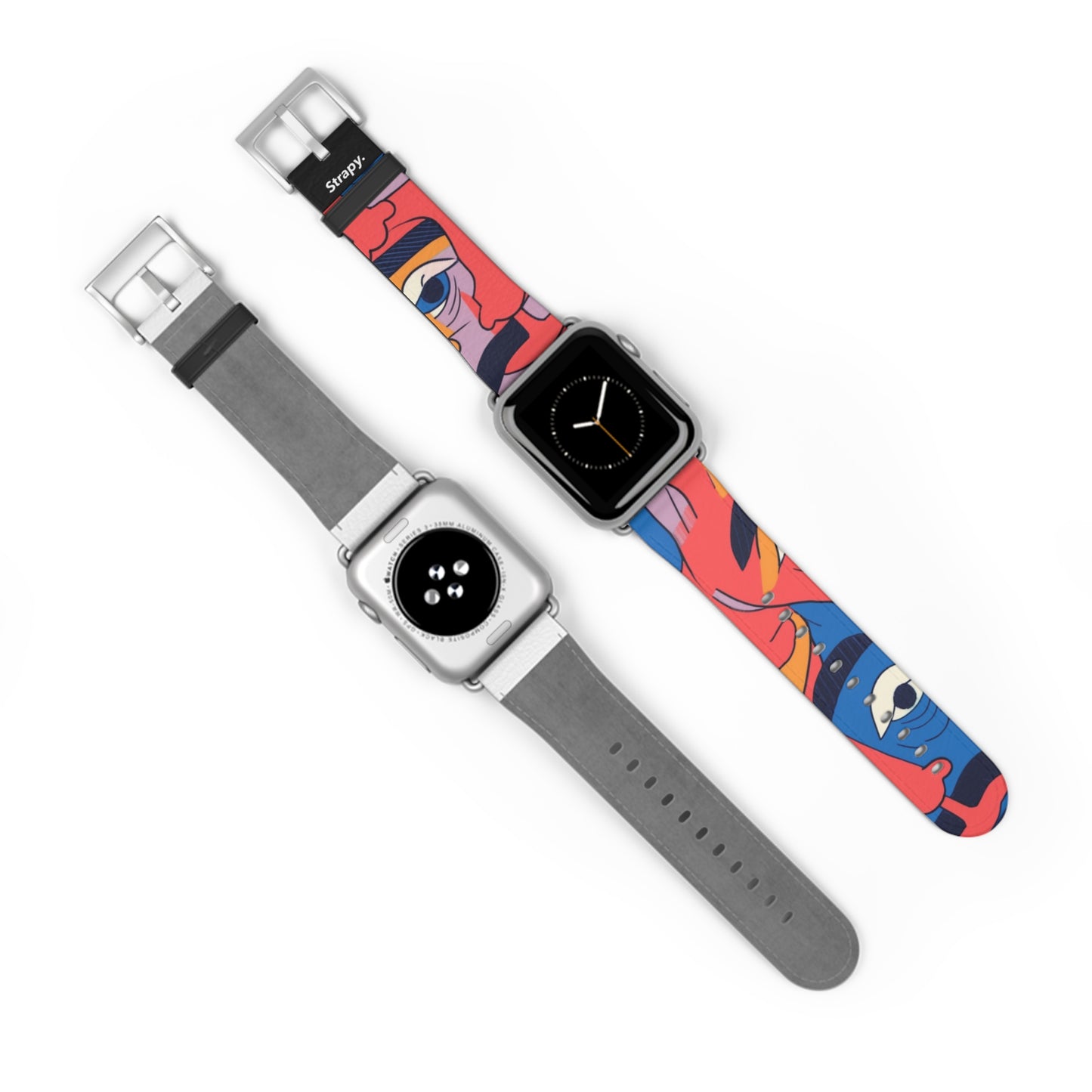 Motif de visages de moustache colorés surréalistes - Bracelet/Bande Apple Watch en cuir