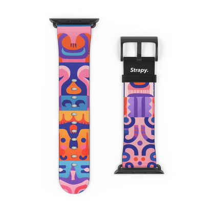 Abstract Art Pop Creatures Pattern - Leather Apple Watch Strap/Band