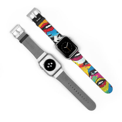 Comic Art Pop Women Faces Pattern - Leather Apple Watch Strap/Band