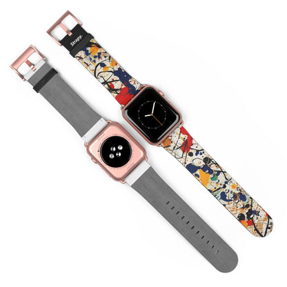 Spontanes abstraktes Jackson Pollock Homage Splatter Pattern – Lederarmband für die Apple Watch