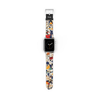 Spontaneous Abstract Jackson Pollock Homage Splatter Pattern Leather Apple Watch Band