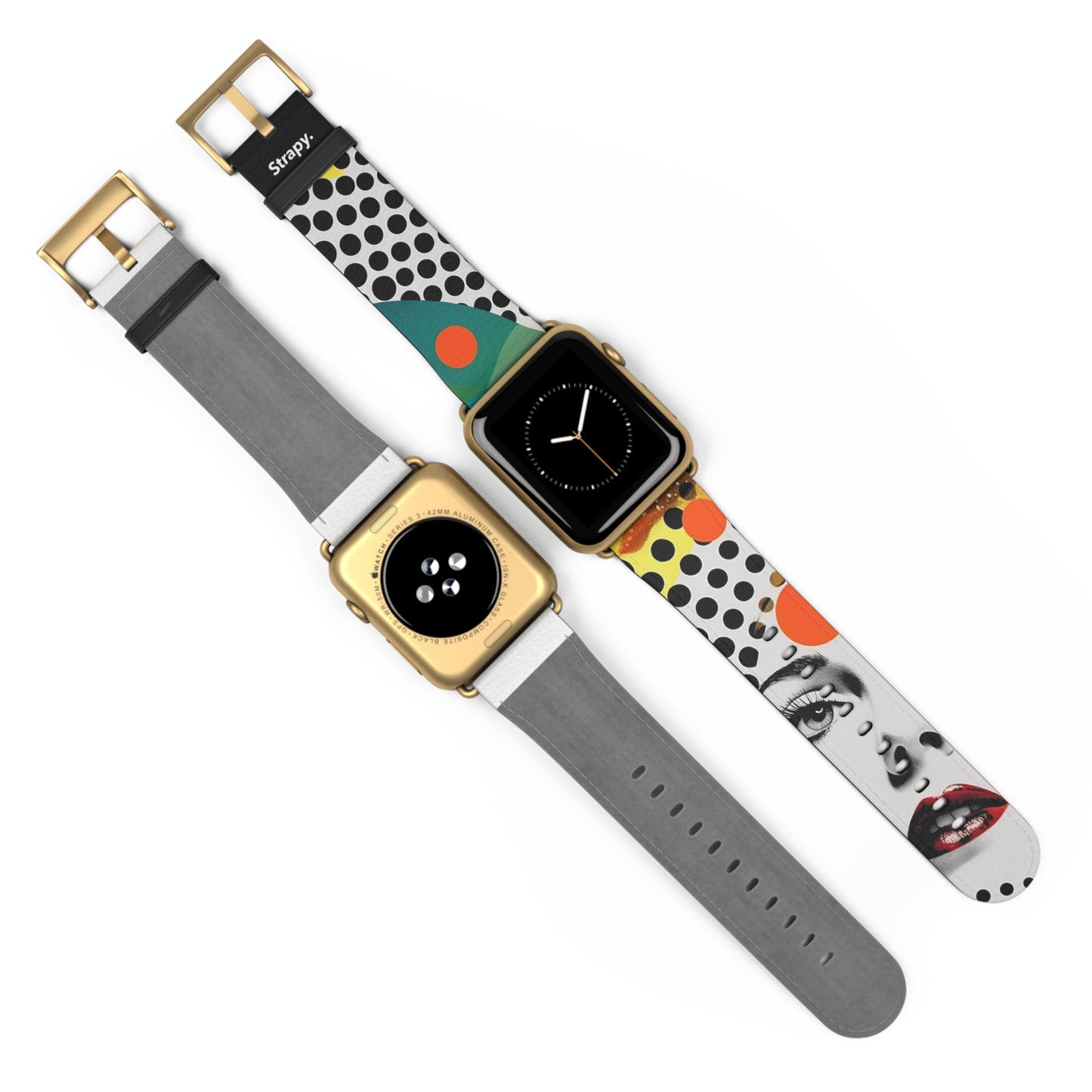 Abstract Comic Art Pop Women Polka Faces Pattern - Bracelet/Bande Apple Watch en cuir