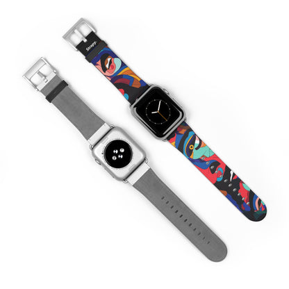 Motif de visages colorés surréalistes de Dali - Bracelet/Bande Apple Watch en cuir