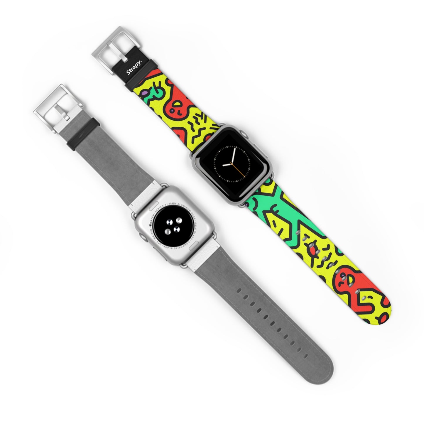 Motif de ligne de style Keith Harring géométrique audacieux dansant abstrait - Bracelet/bande de montre Apple en cuir