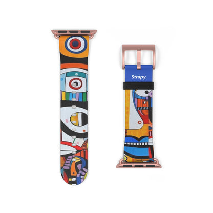 Abstrakte Augen und Gesichter im Picasso-Stil-Muster – Apple-Watch-Armband/Armband aus Leder