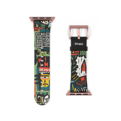 Abstract For The Culture Geometric Basquiat Style Pattern Leather Apple Watch Band